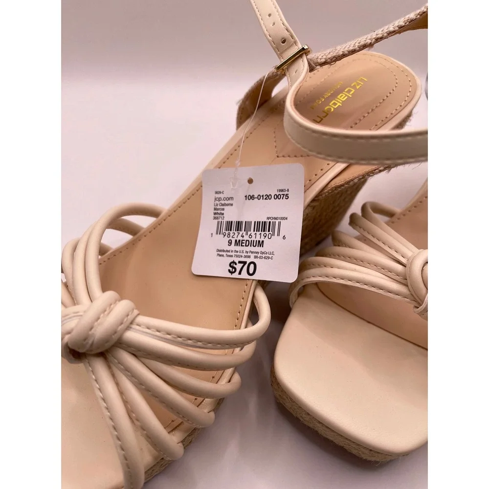 Liz Claiborne Marcos White Espadrille Wedge Sandals Memory Foam 9M NEW